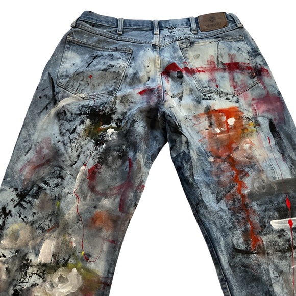 Hand Painted Vintage Jeans - Abstract Design - Picture 11 of 13